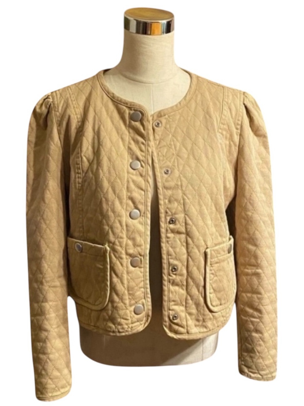 OPHELIA ROE Tan Quilted Snap-Up Waist Coat/ Jacket - Picture 2 of 8